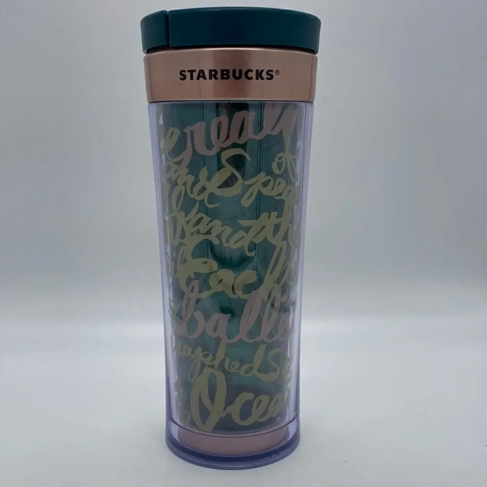 Starbucks Travel Mug 12 oz Ballet Dance Green Rose Gold  Cup Coffee Tea 2012